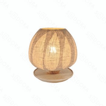 Abajur Madeira e Vidro, Linho Palha 30x25x30cm - Sindora DCT04137