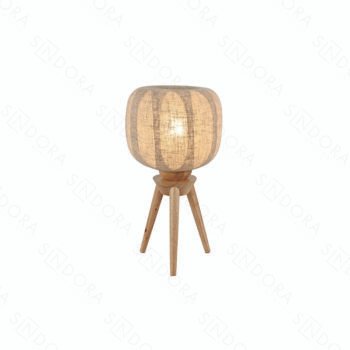 Abajur Madeira e Vidro, Linho Palha 20x19x44cm - Sindora DCT04139