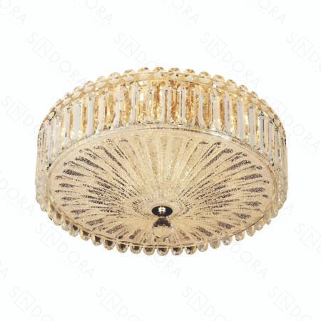 Plafon Led Metal Dourado e Cristal 50x22cm - Sindora DCX01056