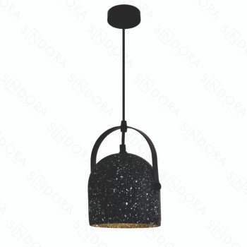 Pendente Metal + Concreto Preto com Pedra 15,5x22cm – Sindora DCD02606
