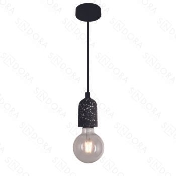 Pendente em Metal e Concreto Preto com Pedra  6x9CM - Sindora DCD02609