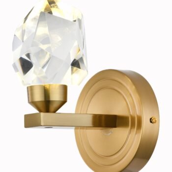 Arandela Metal Dourado Fosco e Cristal 12×15 cm – Sindora DCB02128