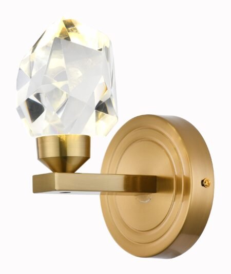 Arandela Metal Dourado Fosco e Cristal 12×15 cm – Sindora DCB02128